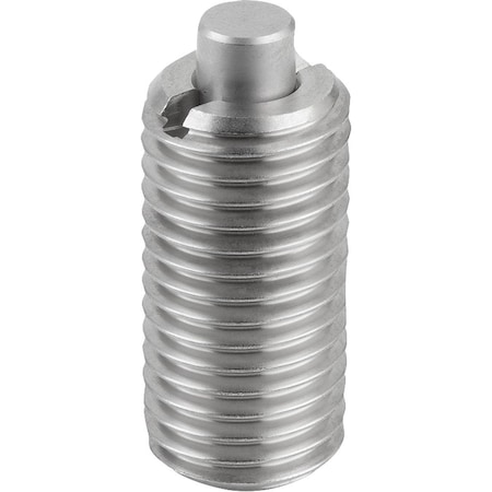 Kipp Spring Plunger Std Spring Force D=M12 L=28 Stainless Steel, Flat, Comp:Pin Stainless Steel, Pu=5 K1379.12